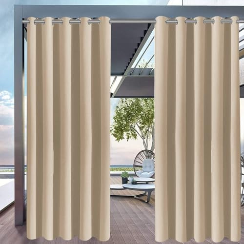 FaceYee Rideau imperméable d'extérieur pour jardin, terrasse, porche, fil anti-rayures, 180 x 213 cm, couleur : beige