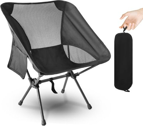 Bindokun Campingstuhl Faltbar Campingstühle 120kg,Mini Camping Stuhl Ultraleicht Verwendet für Picknicks,Angeln,Wandern - (Unterer Rücken, Schwarz)