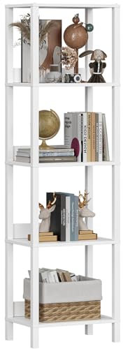 Bücherregal, Regal mit 5 Ebenen, Standregal, Büroregal, freistehend, Dekoregal, zur Präsentation, modern, für Wohnzimmer, Schlafzimmer, Weiß SSJ001WV1