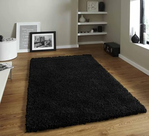 HMWD Shaggy Rugs 50mm/5cm Thick Modern Rugs Living Room Bedroom Decor, Fluffy Anti-Shed Deep Pile Floor Carpet, Home Decor Shag Hallway Runner (Black, 60 x 110 cm (Rectangular))