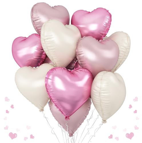 Lot de 12 ballons à l'hélium en forme de cœur rose clair/beige pastel en forme de cœur - 45,7 cm - Décorations de fête pour filles, anniversaires, mariages, Saint-Valentin, fête prénatale