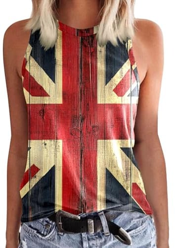 Union Jack Flag Tank Top for Women United Kingdom England Great Britain Crewneck Sleeveless Vest Shirts Ladies UK Flags Printed Graphic Independence Day Tee T-Shirts Summer Tops