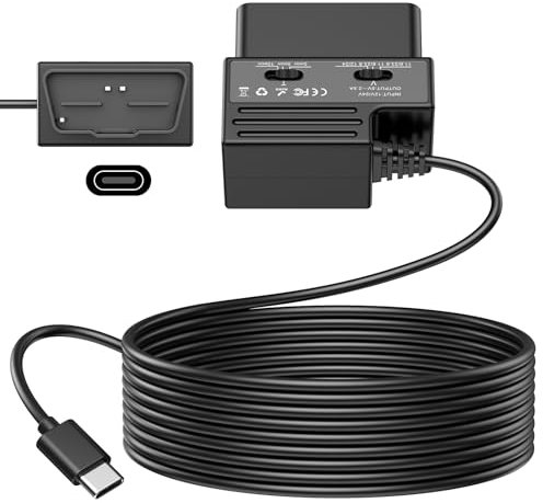 SIGRILL alimentazione OBD per Dashcam Auto, OBD a tipo C USB OBDII Adattatore Cavo di ricarica Hardwire 24 ore di monitoraggio e Acc due modalità con pulsante interruttore e protezione