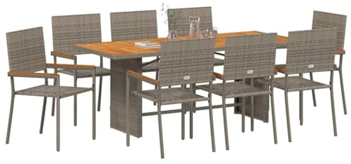 vidaXL Garten Essgruppe 9 STK. Grau Poly-Rattan | Hält Sonnenstrahlung ohne Abnutzung stand, Bietet bequem Platz für bis zu 8 Personen,