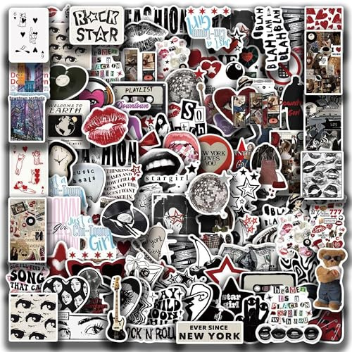 100Pcs Aesthetic Y2K Stickers Pack Cool Trendy Black Stickers for Water Bottle Funny Waterproof Sticker for Teens Adults Vinyl Decals for Laptop Skateboard Guitar (Downtown Girls Stickers)