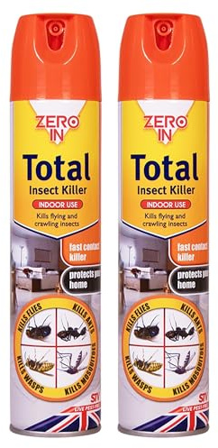 Zero In Total Insect Killer Spray 300ml Fast Acting Indoor Insecticide Kills Flies, Ants, Wasps, Mosquitoes & Cockroaches 4 Weeks Protection - British Made Pest Control