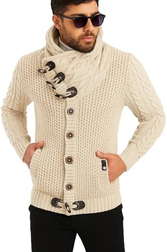 Leif Nelson Hombres Chaqueta de Punto con Cuello Chal LN-4195