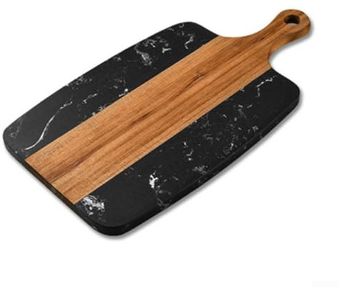 Tabla de cortar queso de mármol y madera 2 en 1 con bandeja de embutidos para cortar, servir carnes, frutas y verduras (B)