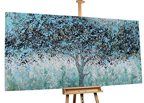 KunstLoft® XXL Gemälde 'Zauber der Natur' 200x100cm | original handgemalte Bilder | Bäume Abstrakt Grün Blau | Leinwand-Bild Ölgemälde einteilig groß | Modernes Kunst Ölbild