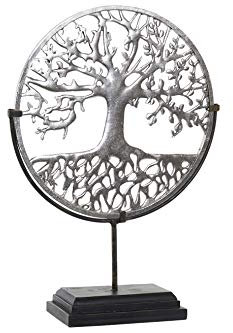 DRW Statuetta Albero della Vita Metallo Argentato con piedistallo, 5 x 12 x 51,5 cm, Argento, 36,5X12X51,5