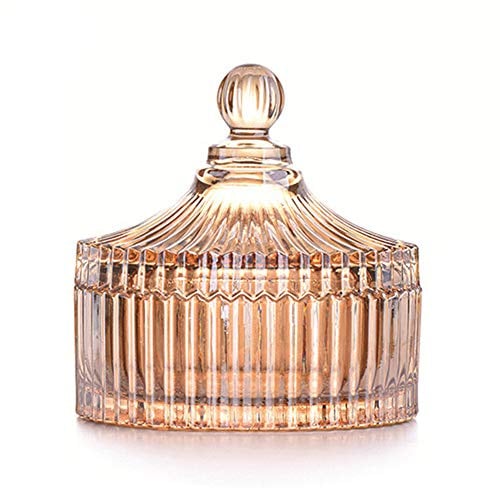 CHOOLD Luxury Colorful Tent Shaped Crystal Candy Jar with Lid,Clear Glass Apothecary Jar Wedding Candy Buffet Jar Food Jar (10oz/24oz) (Amber-L)