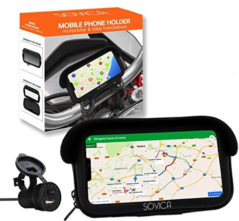 Porta cellulare moto Impermeabile con caricatore 2.1A ricarica rapida custodia protettiva Visiera antiriflesso valido per smartphone fino a 7,2 fissaggio manubrio a doppia vite fodera antipioggia
