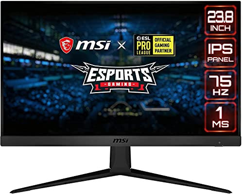 MSI Optix G241V E2 Esports Gaming IPS Monitor - 23.8 Inch, 16:9 Full HD (1920 x 1080), IPS, 75Hz, 1ms, FreeSync, DisplayPort, HDMI, Wide Color Gamut, Night Vision, Anti-Flicker, Less Blue light