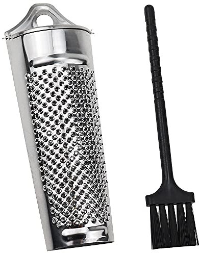 2 Stück Muskatreibe mit Behälter und Muskatnüssen aus Edelstahl mit 2 Reinigungsbürste Reibe für Muskatnuss Parmesan Zitronen Ingwer Knoblauch Schokolade Nüsse