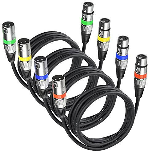 4Pack Cable DMX 3m para Luces, XLR Macho Hembra 3 Pines, Micrófono, Alargador Canon, Cabeza Móvil, Focos Escenario, Conexiones Mesa de Mezclas
