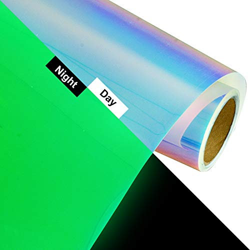 Holographic Glow in The Dark Iron on Vinyl HTV Heat Transfer Vinyl - 10 Inch by 5 Feet Luminous Chameleon HTV Vinyl Rolls for T-Shirts (Blue&Purple)