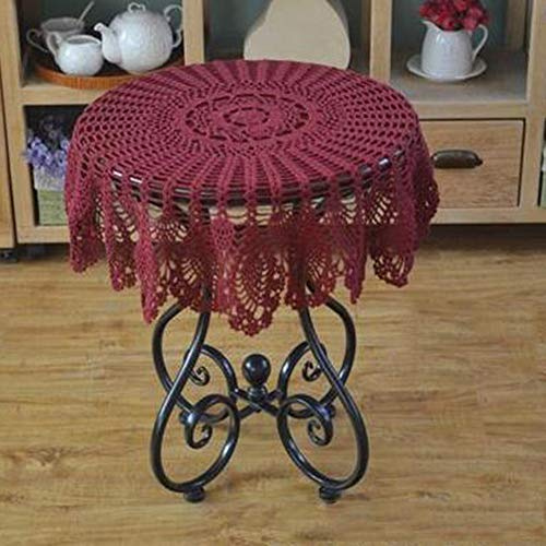 HUALEMEI Volltonfarbe Spitze Tischdecke,handgefertigt Haken Baumwolltischbezug Einfach Französisch Tischdekoration Für Couchtisch Runder Tisch Startseite Weinrot 80x80cm