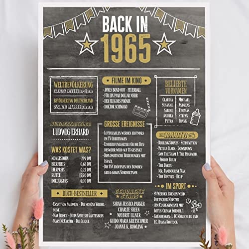 60 Geburtstag Mann & Frau Holzbild Back in 1965 Chronik personalisierbar zum Hinstellen/Aufhängen opt. beleuchtet, 60 Geburtstag Frauen & Männer, 60 Geburtstag Frau, 60. Geburtstag Frau & Mann Deko