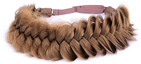 BOBIYA Unordentliches Breites 2 Stränge Kunsthaar Geflochtenes Stirnband Geflochtene Zöpfe Elastisches Stretch Zopf Stirnband für Frauen Mädchen (Mittel braun)
