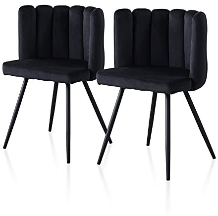 TUKAILAI Esszimmerstuhl 2er Set Samt, Moderner Design Sessel Schminktisch Stuhl mit Armlehnen Gepolsterter Sitz Metallbeinen, Polsterstuhl für Schminktisch Esszimmer Schlafzimme Wohnzimmer, Schwarz