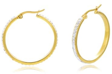 Yumay 9ct Gold Plated Hoop Creole Earrings with Crystals for Women and Girls(30MM).
