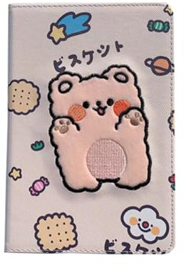 Süße Stickerei Cartoon Tablethülle kompatibel mit New iPad 9/8/7 Generation Hülle PU Leder TPU Bumper Smart Flip Schutzhülle mit Ständer und Auto Schlaf/Wach Funktion Case Cover(Bär)