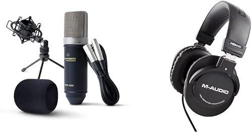 Marantz Professional MPM-1000 + M-Audio HDH40 - Microfono a Condensatore con Diaframma Largo, Spugna Antivento, Sospensione Elastica, Treppiede e Cavo XLR + Cuffie Over Ear Chiuse con Cavo da 2,7 m