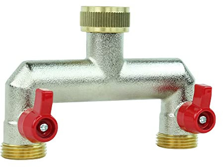 GASMIS 2-Wege-Verteiler G 3/4 aus Messing, 2-Wege Wasserverteiler für gleichzeitigen Anschluss von zwei Geräten, Wasserdurchfluss Regulier und Absperrbar, 1 Stück