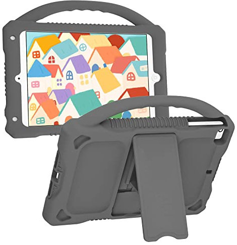 JOGUIIA iPad Mini 5/4/3/2/1 Hülle für Kinder,Premium-Silikonhülle für Apple iPad 7,9 Zoll Mini 5./4./3./2./1.Generation Eingebauter Standgriff(Grau)