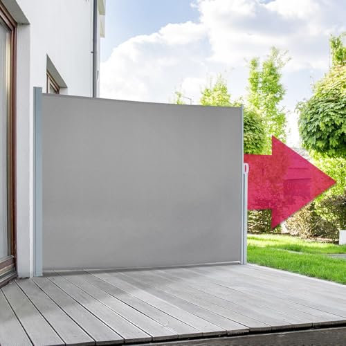 empasa Seitenmarkise Start 2.0 Sichtschutz Sonnenschutz Windschutz Markise ausziehbar für Garten, Balkon und Terrasse, mit Standfuß, Farbe:grau, Größe:180 x 450