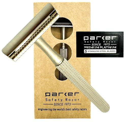 Parker Safety Razor, Model 78R 3-Piece Closed Comb Safety Razor with 5 Parker Platinum Blades Included (Satin Chrome)