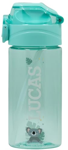 BIENMARQUER - Gourde Personnalisable pour Enfant avec Paille - Convient pour l'Ecole Primaire et Maternelle - Gourde avec Bouchon Anti-Fuite - Résistante au lave-vaisselle - 450ml. (Turquoise)