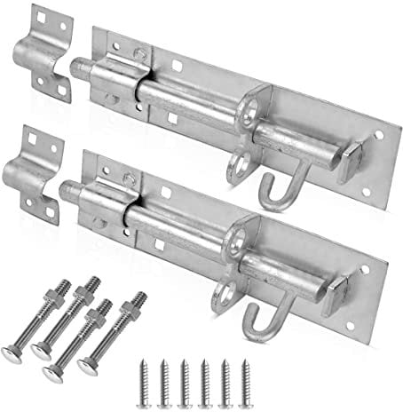 Pack of 2 - Gate Bolt Lock Shed Door Lock 8'' Heavy Duty Brenton Bolt as Garden Gate Lock Zinc Plate Galvanised for Extra Security