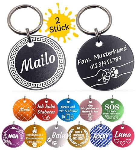 Unikat Branding | 2 Stück Erkennungsmarken | Hund, Katze und Herrchen | Hundemarke personalisiert | Beidseitig mit Gravur | rund | Pink | 30 mm