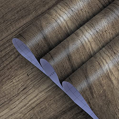 TOTIO Selbstklebende Tapete Klebefolie Möbelfolie Vintage-Holzmaserung Dunkelgrau 40CMx3M Wasserfeste Möbelaufkleber Woodgrain-Dekorfolie DIY Selbstklebe Folie Vinyl Wandaufkleber für Kabinett, Tische