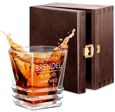 Maverton Whiskyglas 280 ml mit Gravur, Whisky Glas mit effektvollem Design | Edles Kristallglas für Mann & Whiskygenießer, Bourbon Glas zum Geburtstag, zu Weihnachten, Trunker