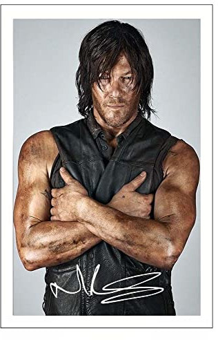Norman Reedus The Walking Dead Daryl Dixon signierter Fotodruck, 30,5 x 20,3 cm, mit vorgedruckter Signatur, Autogramm, Geschenk