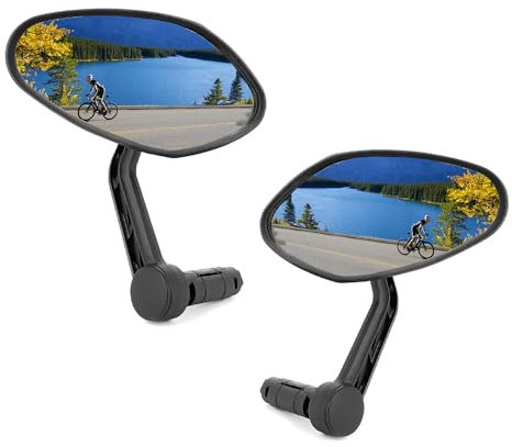 Arkham Fahrradspiegel 2 Stück, HD Auto-Grad Glas Fahrradspiegel für Lenker Oval Rückspiegel Multi-Winkel verstellbar, Stangenende Universal Fahrradrückspiegel für E-Bike