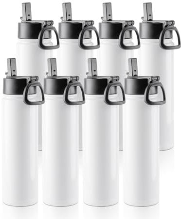 PYD Life 8 Pack Sublimation Blank Tumbler 22 OZ Sports Wide Mouth Stainless Steel Water Bottle Vacuum Flask with Straw and Portable Handle for Tumbler Press Machine Sublimation Print