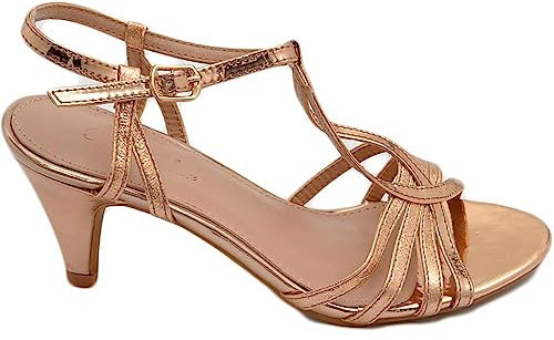 Sandali Tacco Donna a Fascette Oro Rosa Anni 60 Tacco a ronchetto 5 cm Cerimonia Comodo Elegante (38 EU)