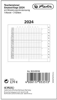 Herlitz Taschenplaner Ersatzeinlagen mit Rand 2024, 1 Monat=2 Seiten, Registerschnitt