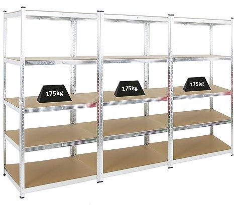 PROREGAL Mega Deal | 3X Schwerlastregal Ragnar | HxBxT 180x90x60 cm | Fachlast 175kg | Verzinkt | Garagenregal Kellerregal Werkstattregal Lagerregal Steckregal