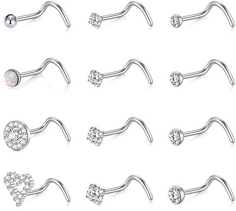 Zolure 18G Chirurgenstahl Nasenpiercing Cz Silber Nasenstecker Nostril Piercing Stecker Stecker Für Damen Herren