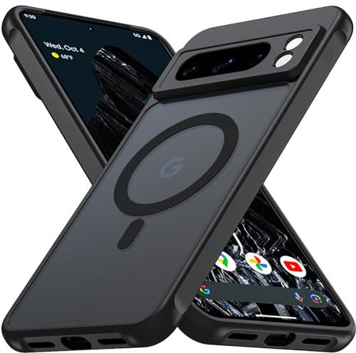 BESINPO Cover Magnetica per Google Pixel 8 Pro [Compatibile con MagSafe] Ultra Sottile Custodia Traslucida Opaca Retro Resistente ai Graffi Paraurti in TPU Antiurto Protettiva Case, Nero