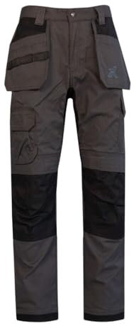 Xpert - Core Stretch Work Trousers Mens. Modern Fit Combat Cargo Pants Holster Work Trousers with Stretch Panels and Knee Pad Pockets (36W / 31L) Grey/Black