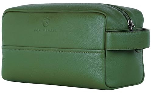 VON HEESEN Kulturbeutel Leder Kulturtasche für Herren & Damen - Echtleder Necessaire ideal zum Reisen - Waschtasche und Kosmetiktasche mit einem Hauptfach grün, groß