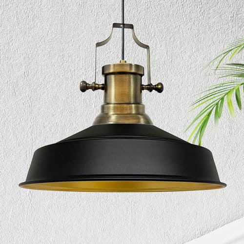 bamyum Asletl Hängelampe Industrial aus Metall Ø41 cm, Küchenlampe Vintage, Hängelampe Esstisch E27, Wohnzimmerlampe Hängend Vintage, Pendelleuchte Esstisch und Wohnzimmer, Pendelleuchte Schwarz
