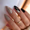 24pcs Short Almond False Gold Swirl Glitter Stick on Nails - Black Press on, Removal Glue-on Full Cover Fake Nails for Women's Brides Nail Art
