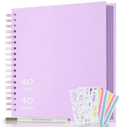 AIOR Fotoalbum zum Selbstgestalten 24x24cm, DIY Scrapbook 80 Seiten Fotoalben zum Einkleben, Fotobuch Gästebuch für Baby Familie, Jahrestag Geburtstags Hochzeit Geschenk (Lila)