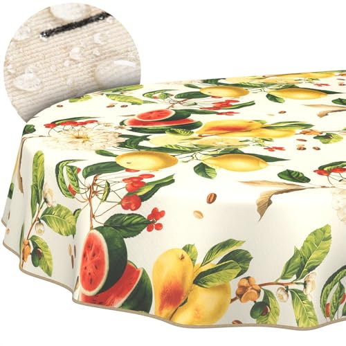 Tischdecke Stoff abwaschbar Tischtuch Tafeldecke pflegeleicht Lotuseffekt schmutz- & wasserabweisend für Indoor Outdoor Tischdecke Oval 200x140cm mit Saum (Eingefasst) Sandias
